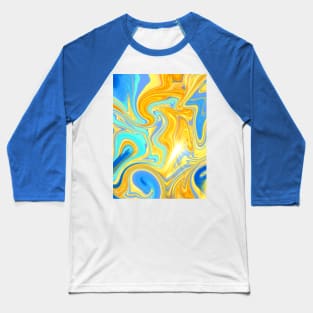 Blue and Gold Marble Swirling Sky Abstract Baseball T-Shirt